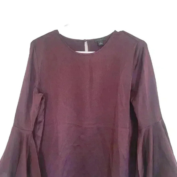 Ann Taylor Women's Burgundy Vino Polyester Charmeuse Bell Sleeve Top NEW - Picture 8 of 10